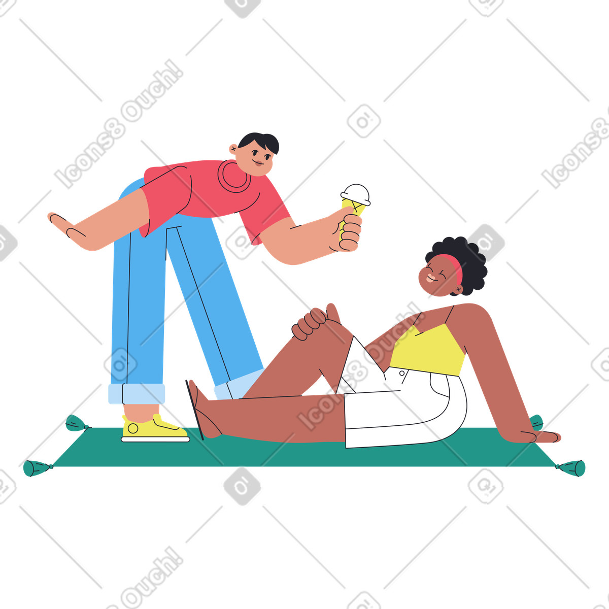 Illustration Homme et femme partageant une glace lors d'un pique-nique dans le style Boba à télécharger aux formats PNG, SVG