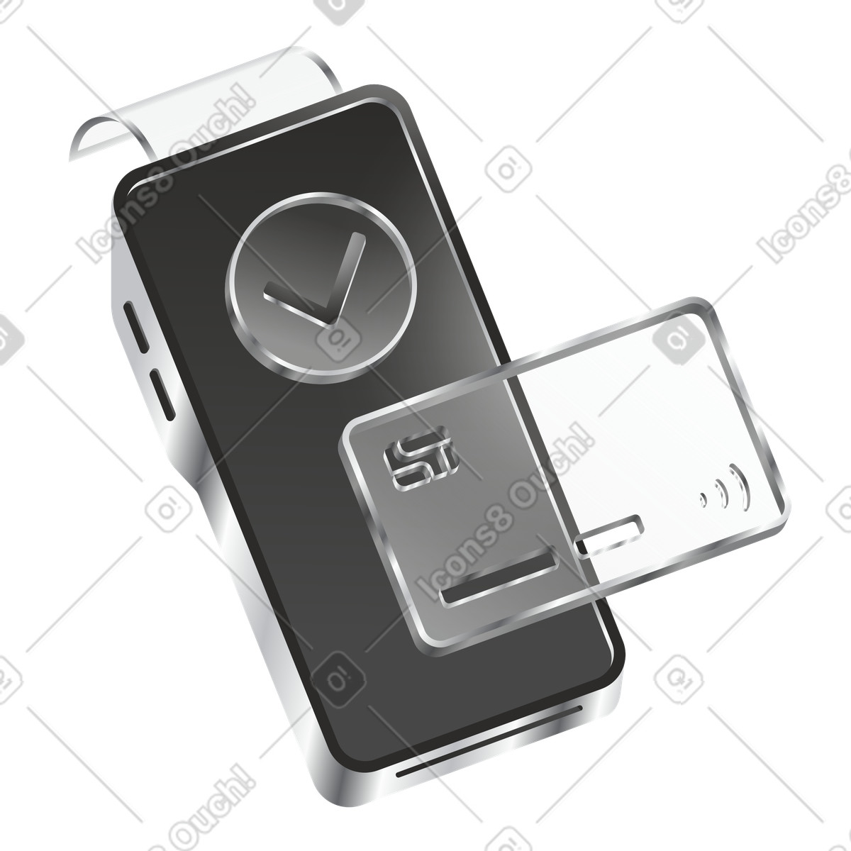 Credit card payment on terminal, Transaction approval and checkout illustration in Token style download in PNG, SVG