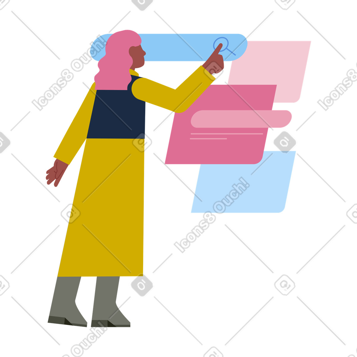 User Performing search on digital interface, Online search and navigation, Person browsing interactive dashboard illustration in PNG, SVG