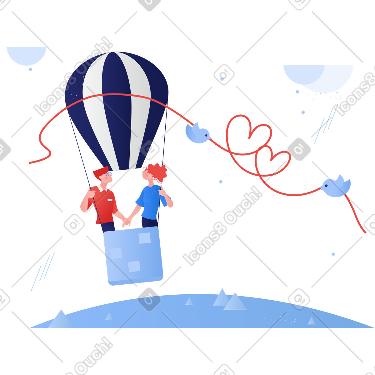 Couple in air ballon illustration Clip style download PNG, SVG