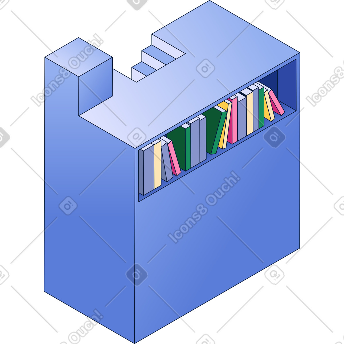 Illustration Bloc avec étagère et escalier dans le style Neat à télécharger aux formats PNG, SVG