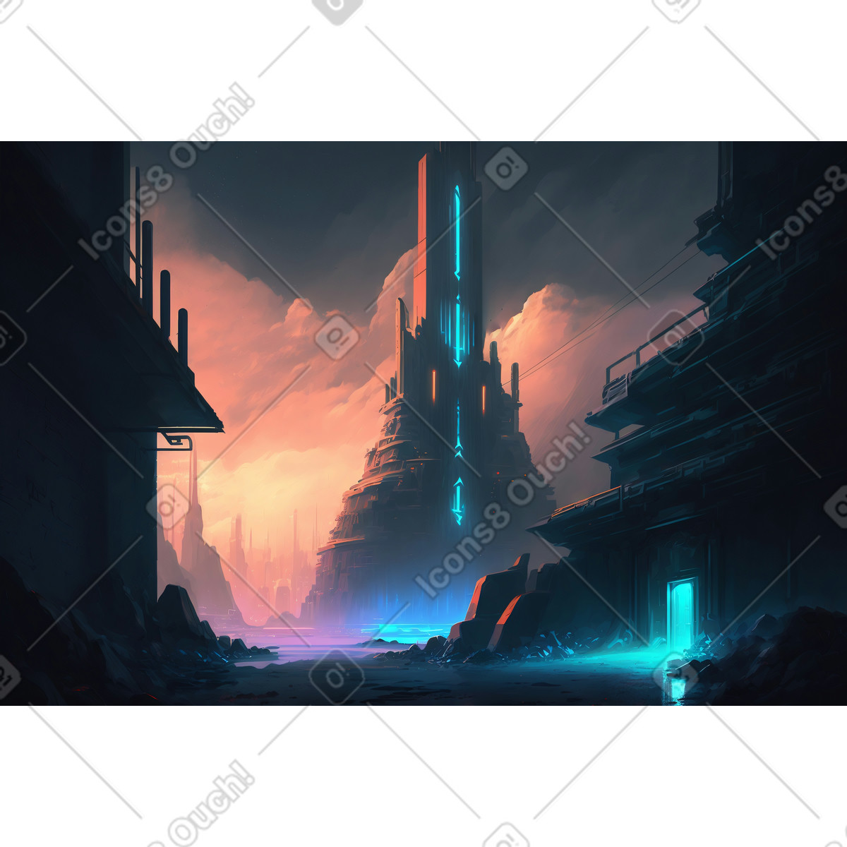 Ilustración Calle estrecha en fondo futurista estilo Experimental a descargar PNG y SVG