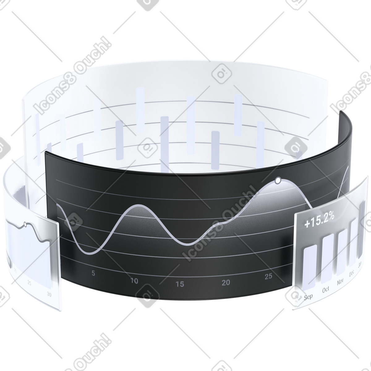 3D Pro スタイルの Analytics dashboard circular chart showing business performance trends over time のイラストをPNG、SVG形式でダウンロード