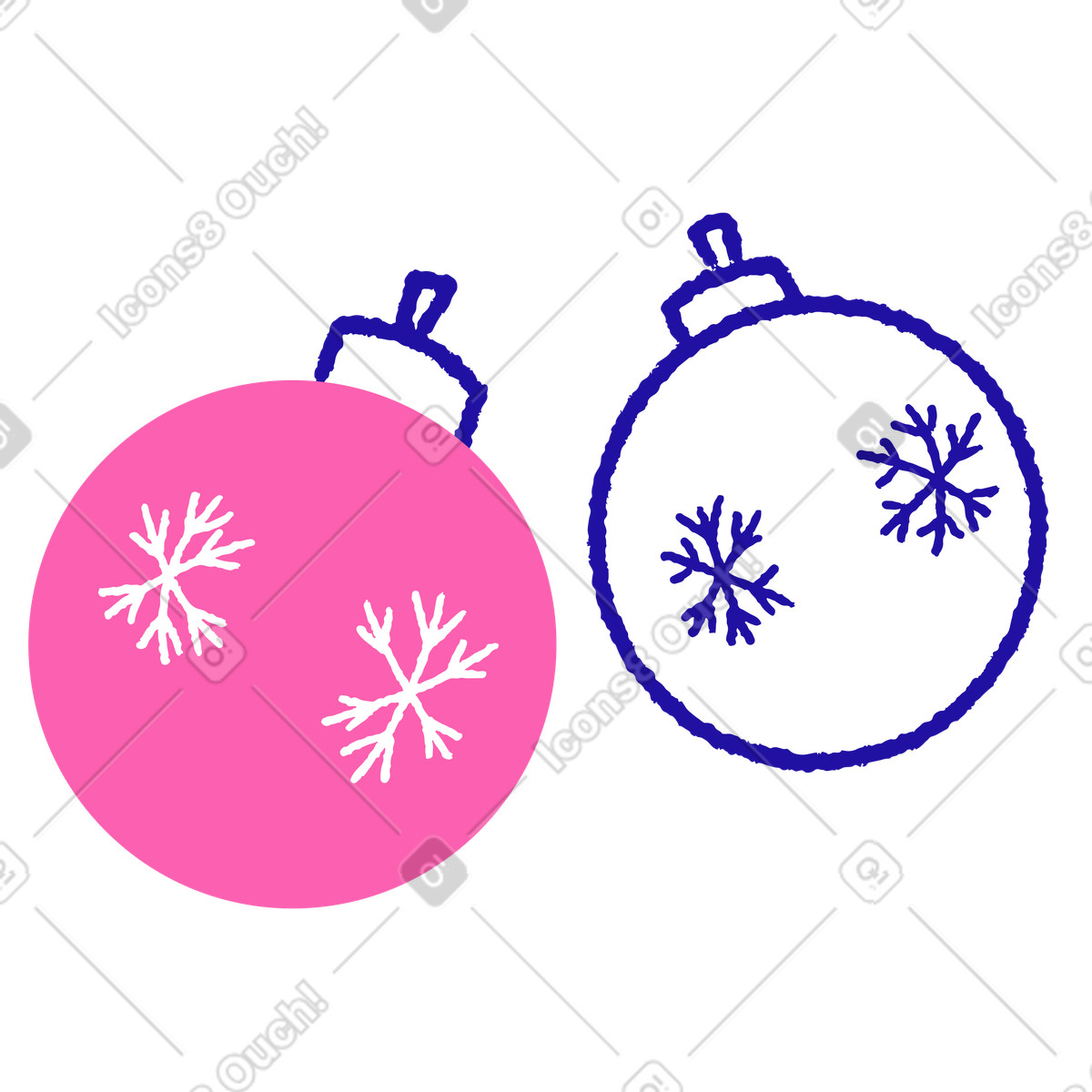 Weihnachtsschmuck mit schneeflocken-Illustration im Whimsy-Stil als Download in PNG, SVG