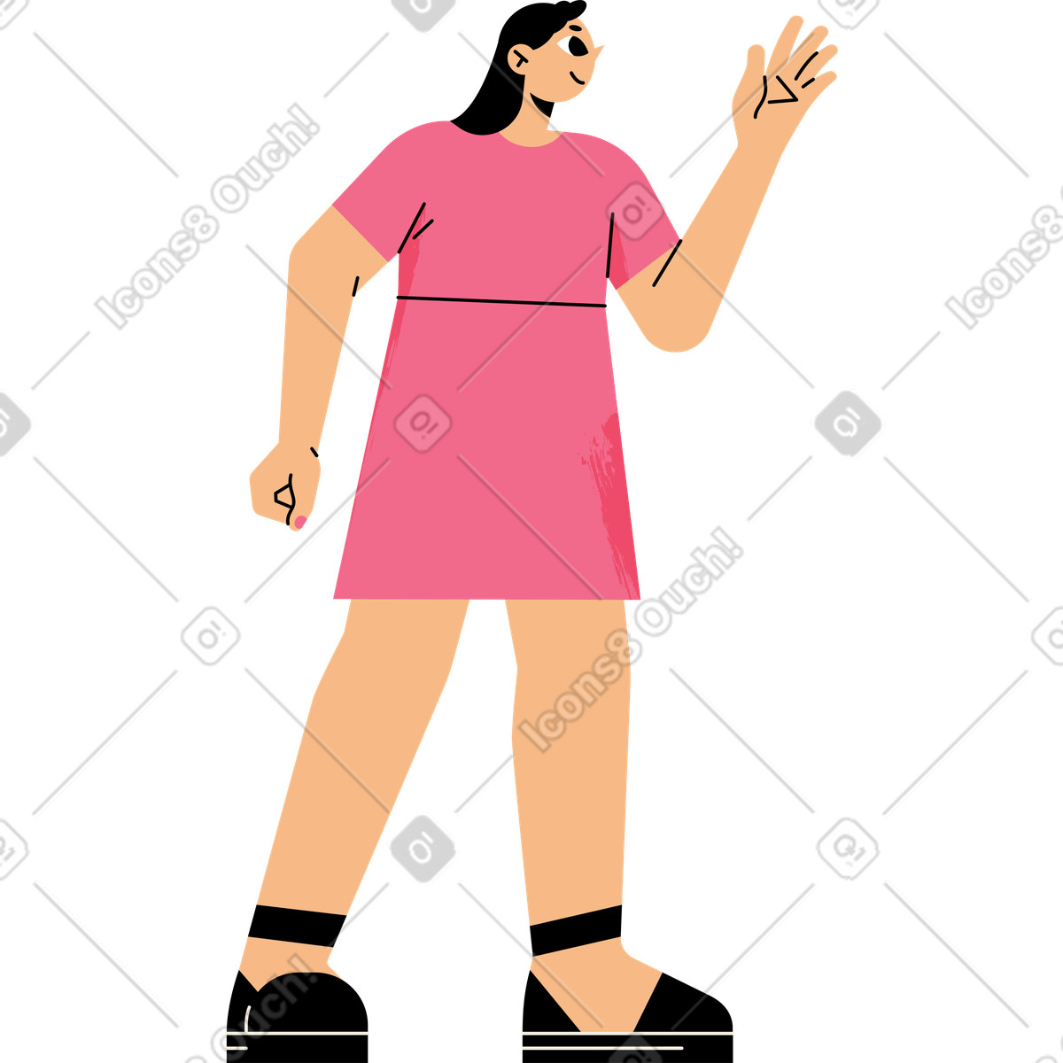Donna in abito con la mano alzata illustrazione stile Juicy scarica PNG, SVG