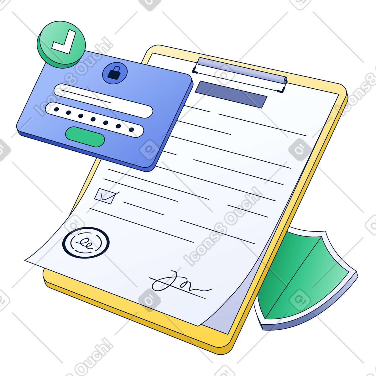 Clipboard with password protection, Secure document approval system illustration in Neat style download in PNG, SVG
