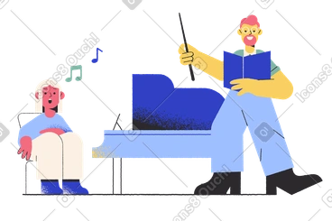 Girl learning to sing with music teacher PNG, SVG