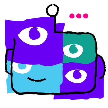 A colorful abstract face with multiple eyes - Puzzle style illustration