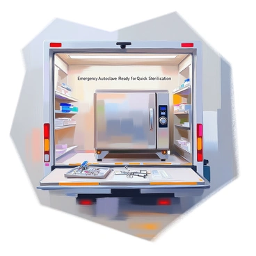 An emergency use autoclave in a mobile medical unit, ready for quick sterilization tasks
