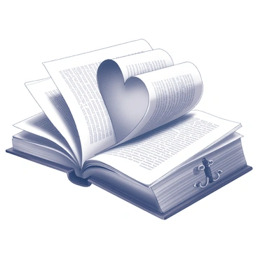 An open storybook lies on a flat surface, with its pages turned back to reveal a heart shape rising from the center. The heart appears to be formed from the intricate words and illustrations printed on the pages, giving it a textured look. The storybook features ornate details on its cover, including decorative motifs and a slightly worn spine, suggesting it has been read many times. The background is simple, allowing the focus to remain on the heart and the storybook.