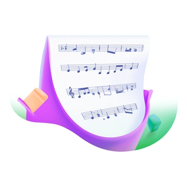 A sheet of staff paper filled with musical notes arranged in a parabolic arc. The notes vary in type, including quarter notes and eighth notes, and are evenly spaced along the staff lines. The arc begins at the left side of the sheet, rises smoothly to the center, and then descends back down towards the right. The background of the staff paper is a soft, muted tone, providing contrast to the black notes on the lines.