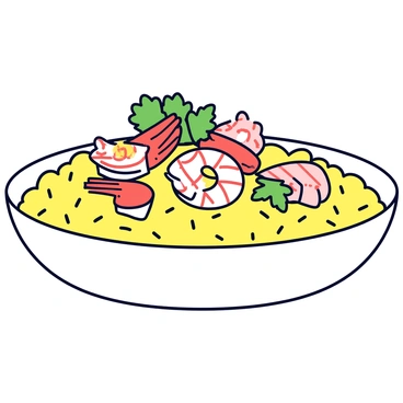 A bowl of luxurious couscous with a light golden hue. The couscous is perfectly fluffy and forms the base of the dish. On top of the couscous is an assortment of grilled seafood, including shrimp, scallops, and squid, each with distinct grill marks. The seafood appears succulent and is arranged artfully over the couscous. Garnishing the dish are vibrant sprigs of fresh herbs, such as parsley and cilantro, providing a pop of green color. The dish is presented on a simple white plate.