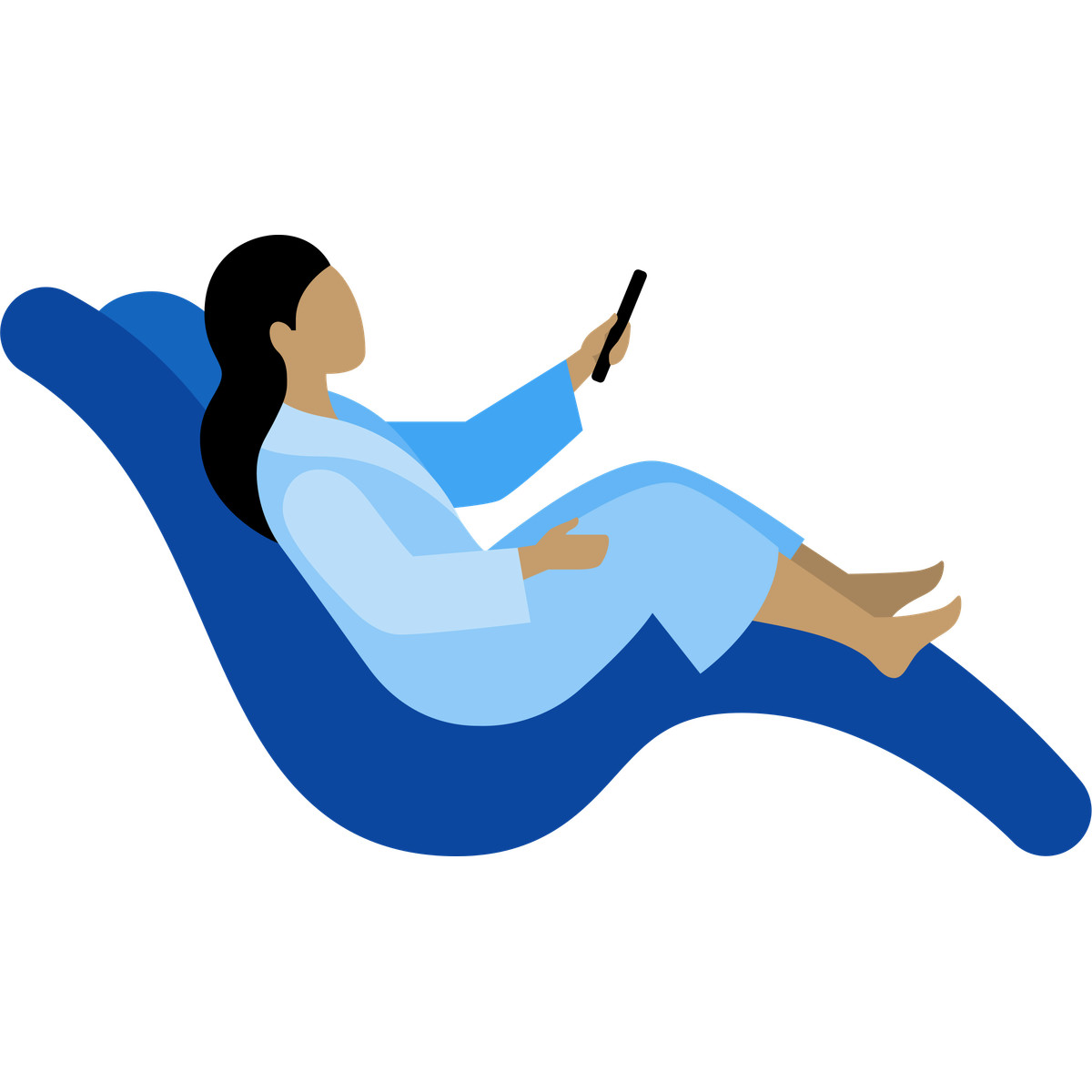 Illustration Woman in lounge chair with tv remote control dans le style Fogg à télécharger aux formats PNG, SVG