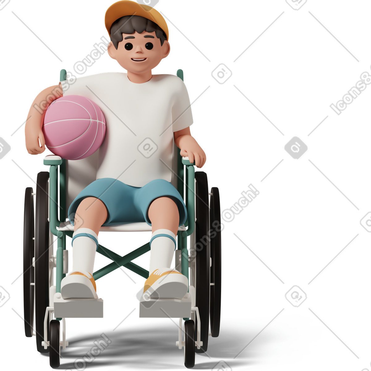 3D Casual life 스타일의 Boy in wheelchair holding basketball ball 일러스트레이션 PNG, SVG 다운로드