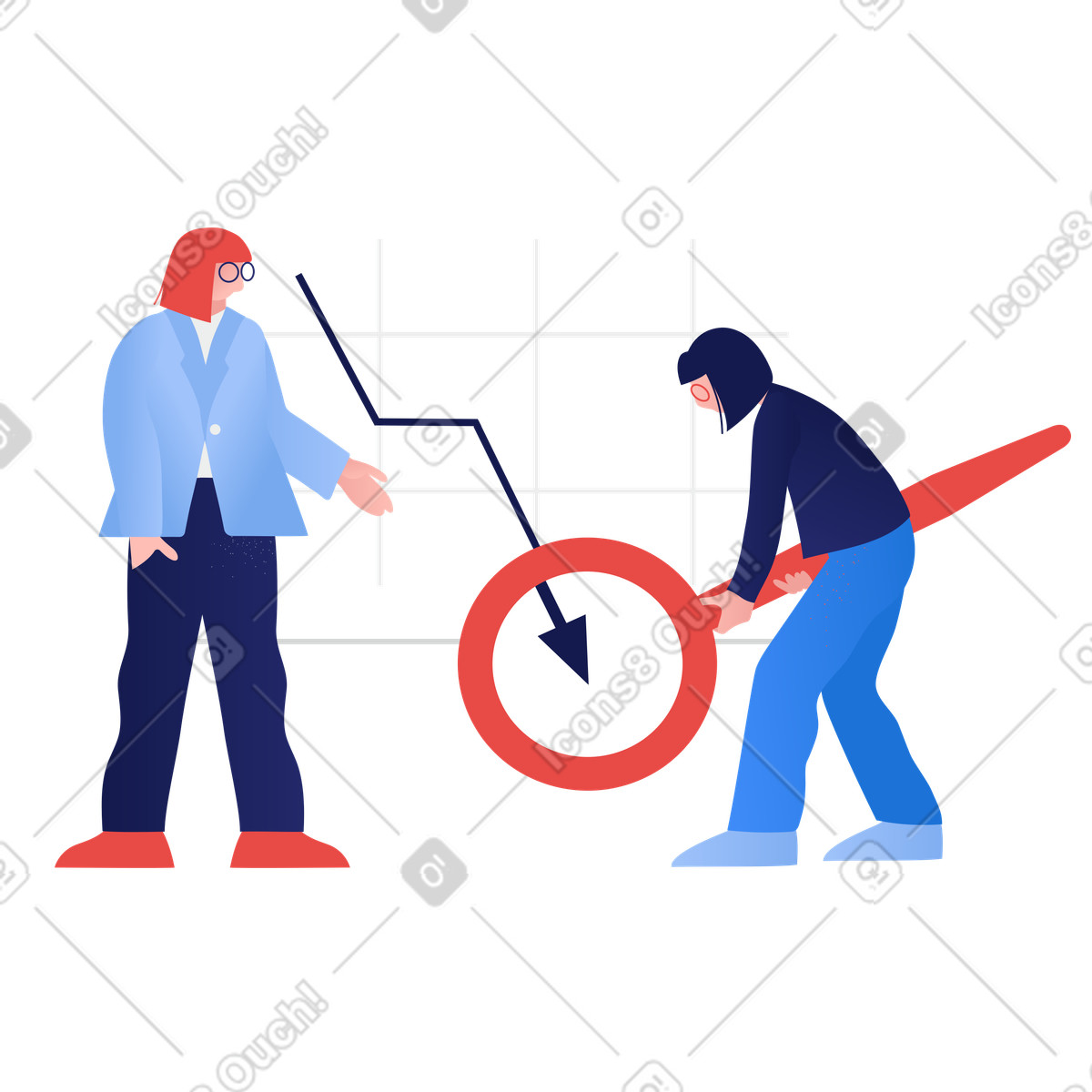 下载 Clip 风格的 数据分析师发现负面趋势 插画，支持 PNG、SVG 格式