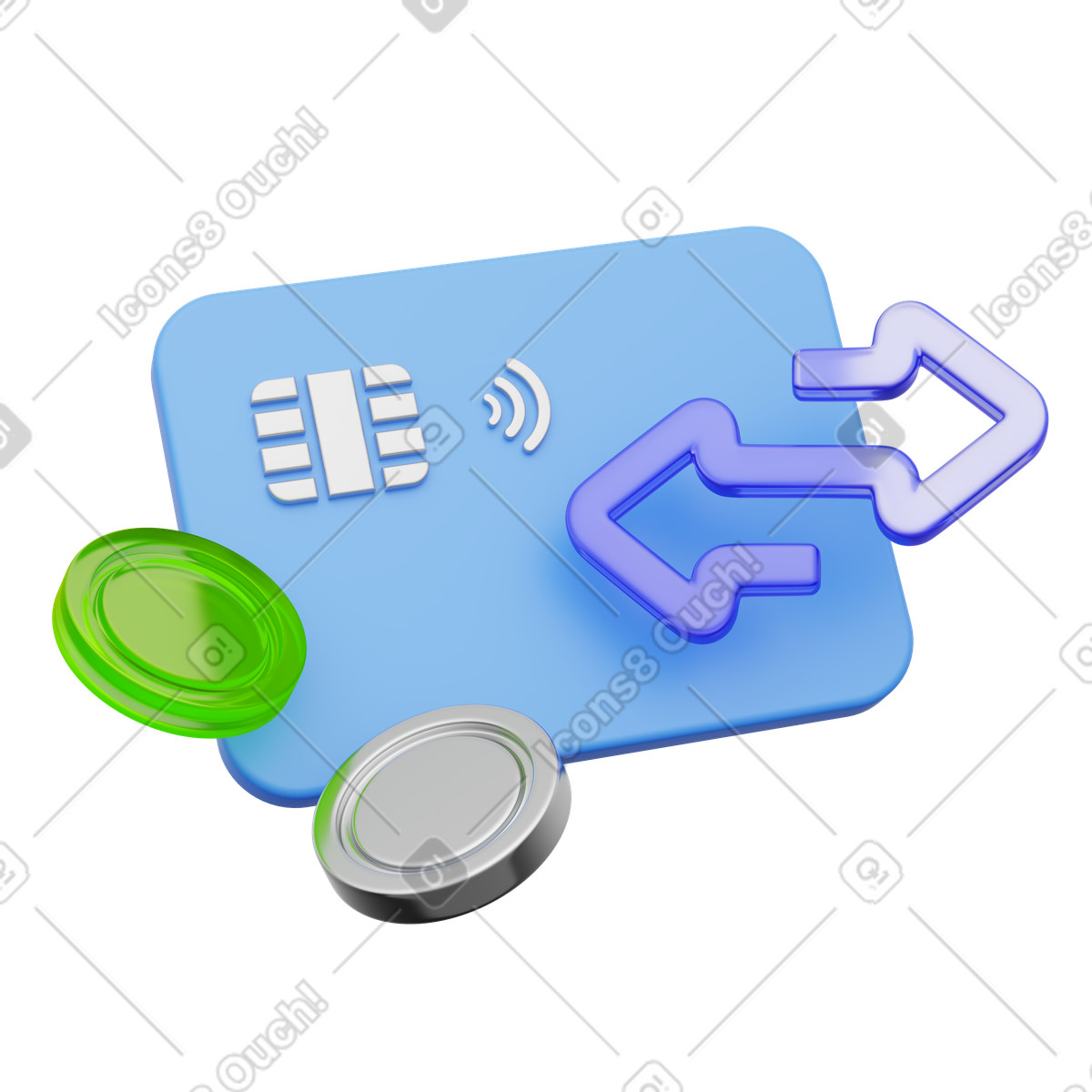 Illustration Contactless payment, Crypto card transfer, Electronic transaction dans le style 3D Playful à télécharger aux formats PNG, SVG