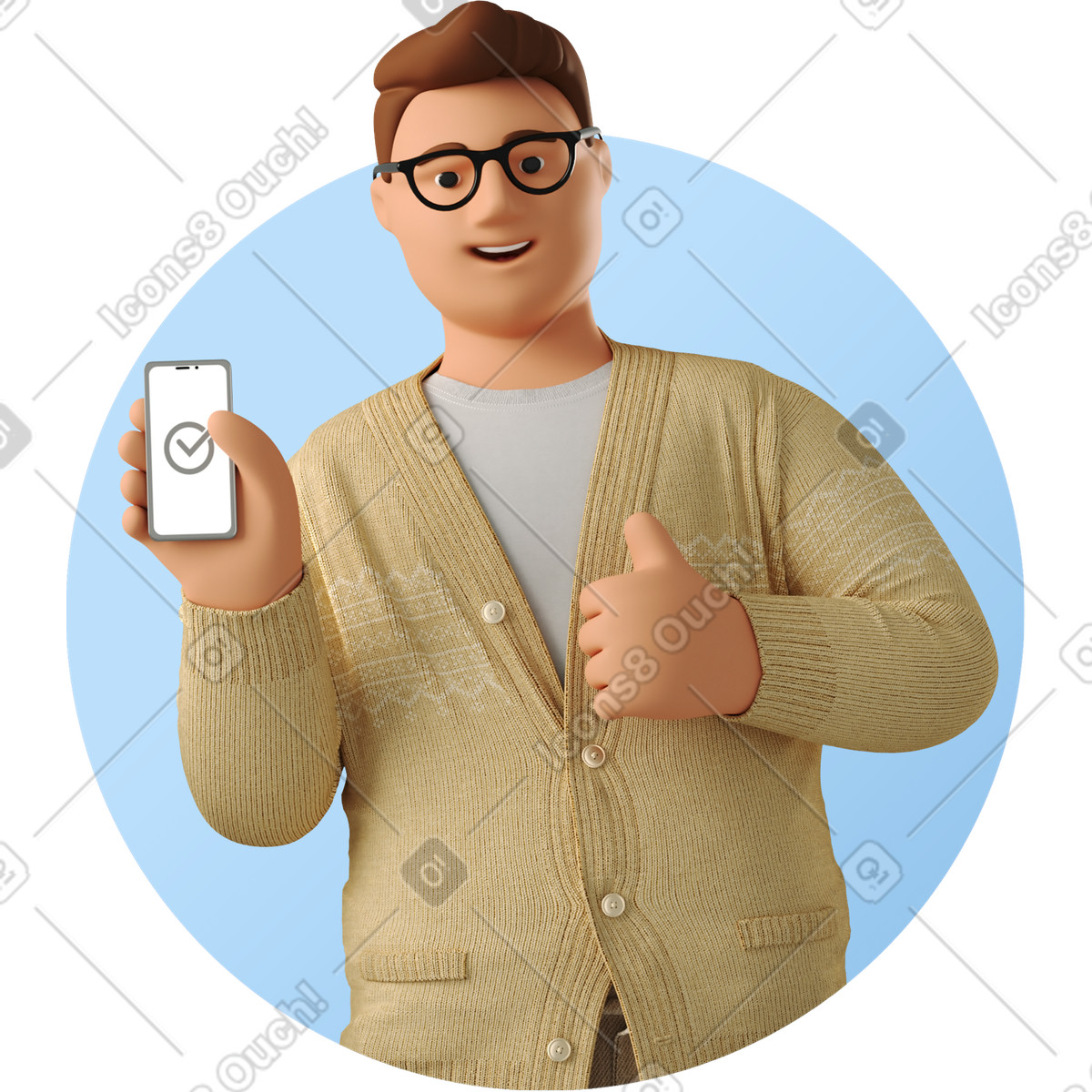 Иллюстрация Man with phone showing thumbs up в стиле 3D Business — скачать в форматах PNG, SVG