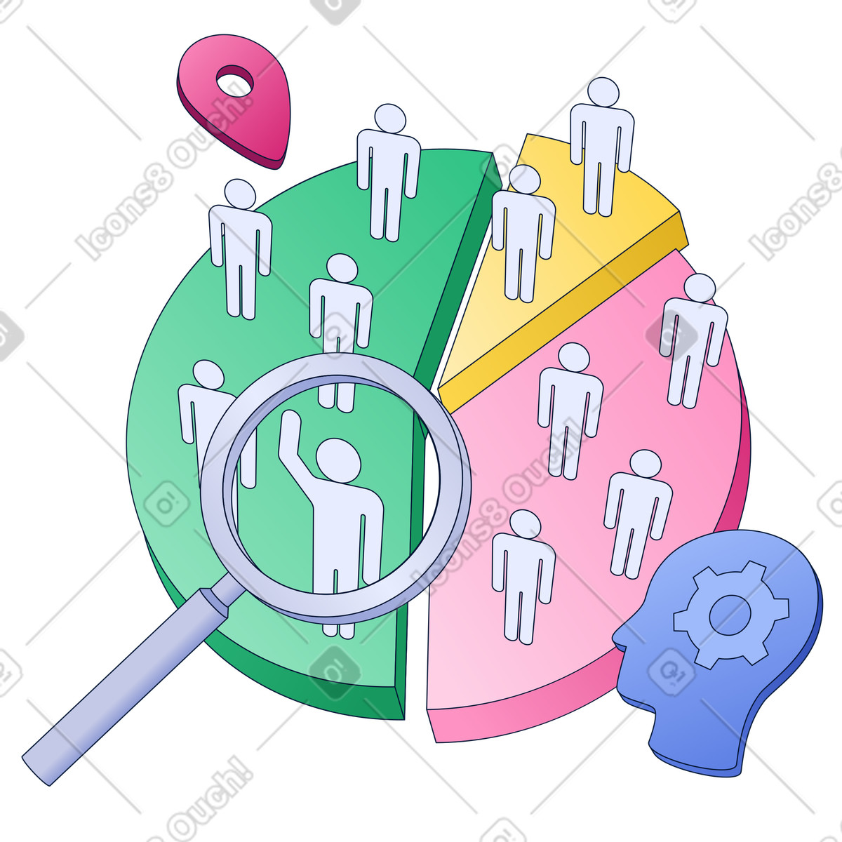 Target Audience Identification, Customer Profiling and Market Research, Finding the Ideal Segment illustration in Neat style download in PNG, SVG