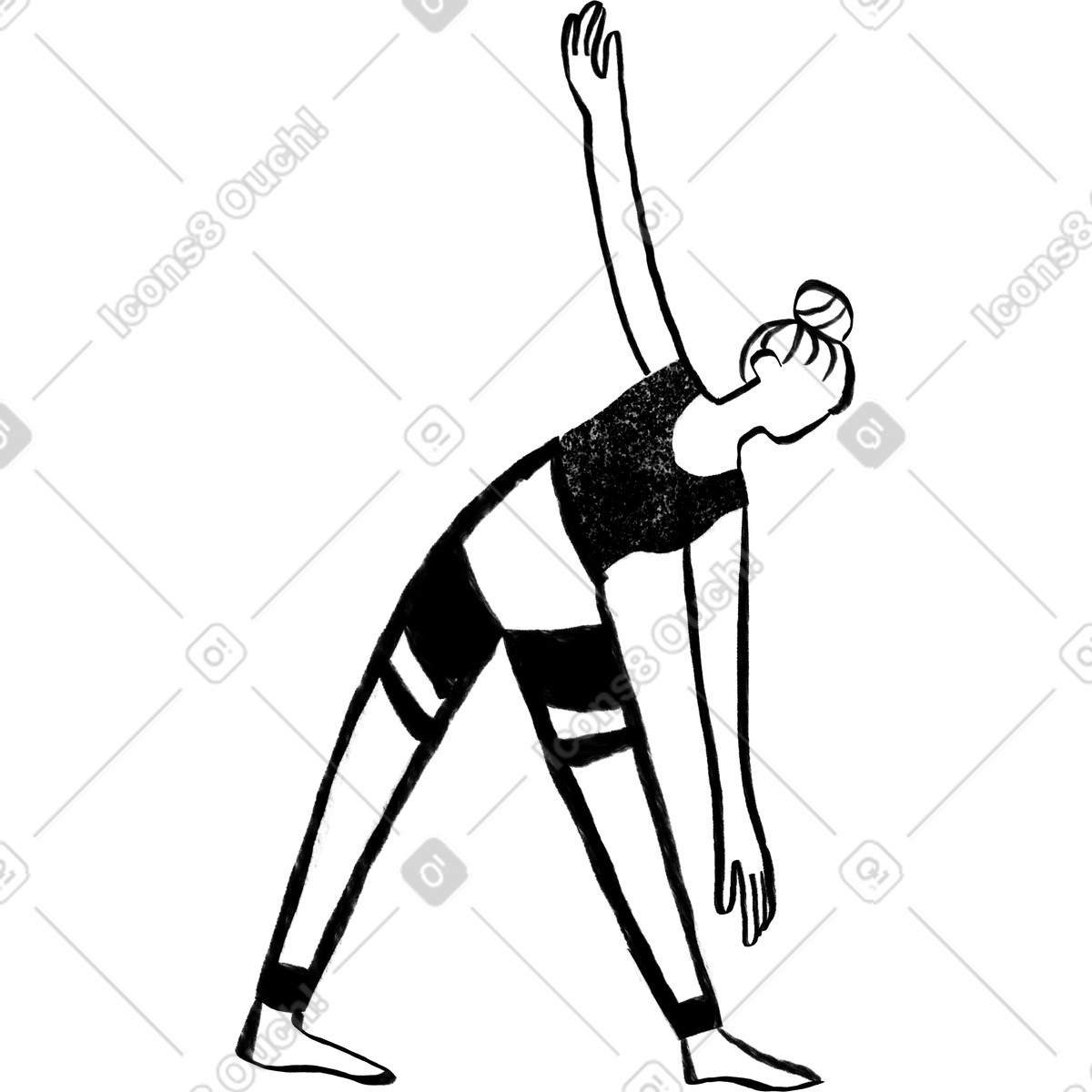 Black and white woman bending down in yoga pose illustration Company style download PNG, SVG