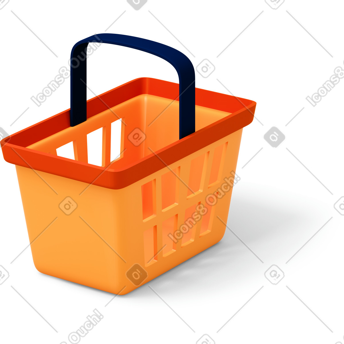 Orange shopping basket illustration in 3D Flame style download in PNG, SVG