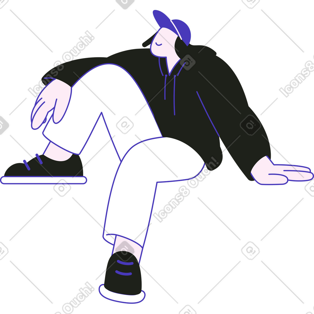 Mann sitzt mit einem baumelnden bein-Illustration im Blueberry-Stil als Download in PNG, SVG