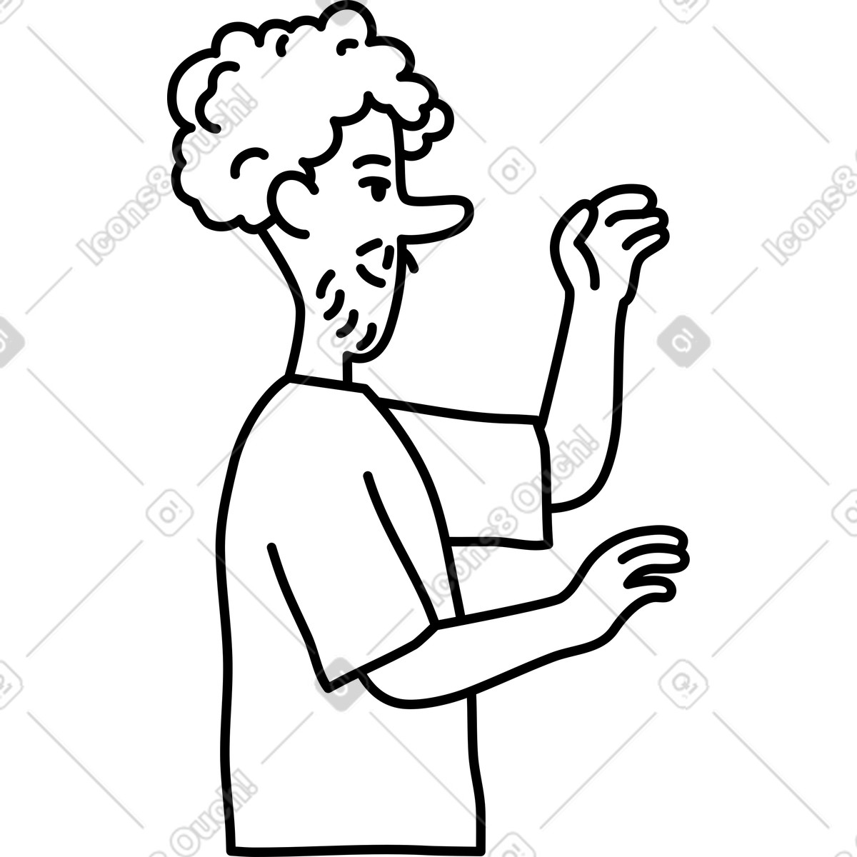 Young man with his hands up illustration in Notes style download in PNG, SVG