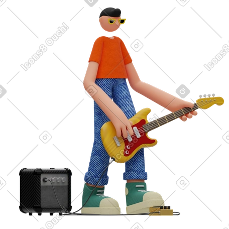 3D Musician with amplifier and electric guitar, Music performance or ...