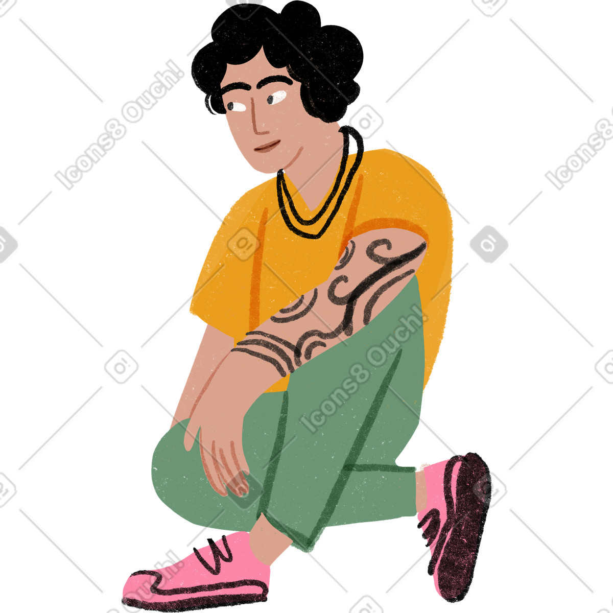 Guy sitting and looking to the side with his legs crossed illustration in Public style download in PNG, SVG