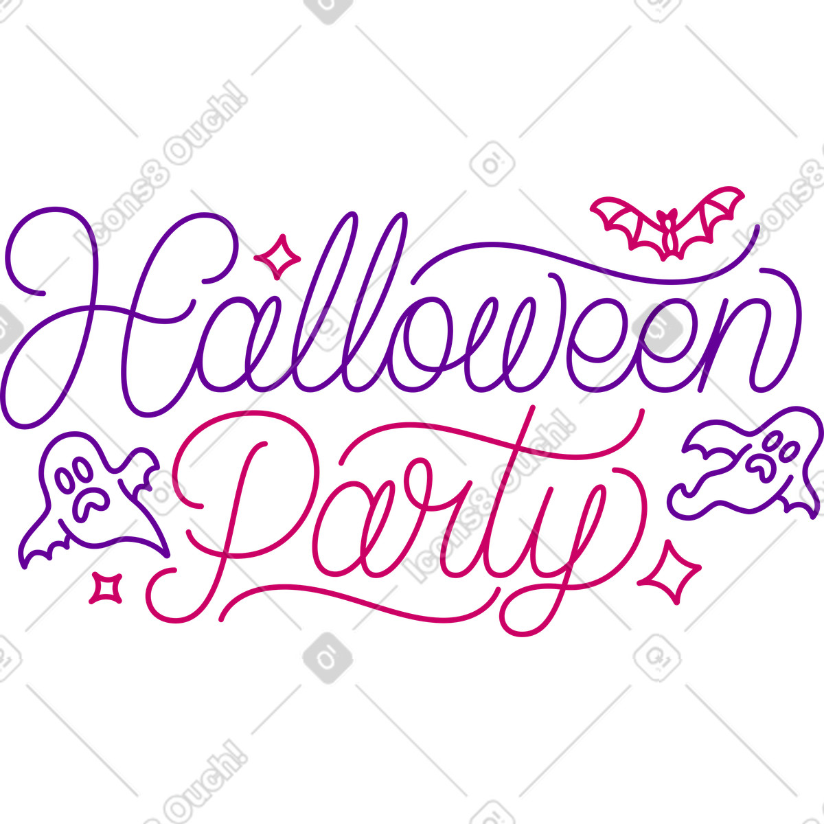 Lettering festa di halloween con pipistrello e testo fantasmi illustrazione in stile scarica in PNG, SVG