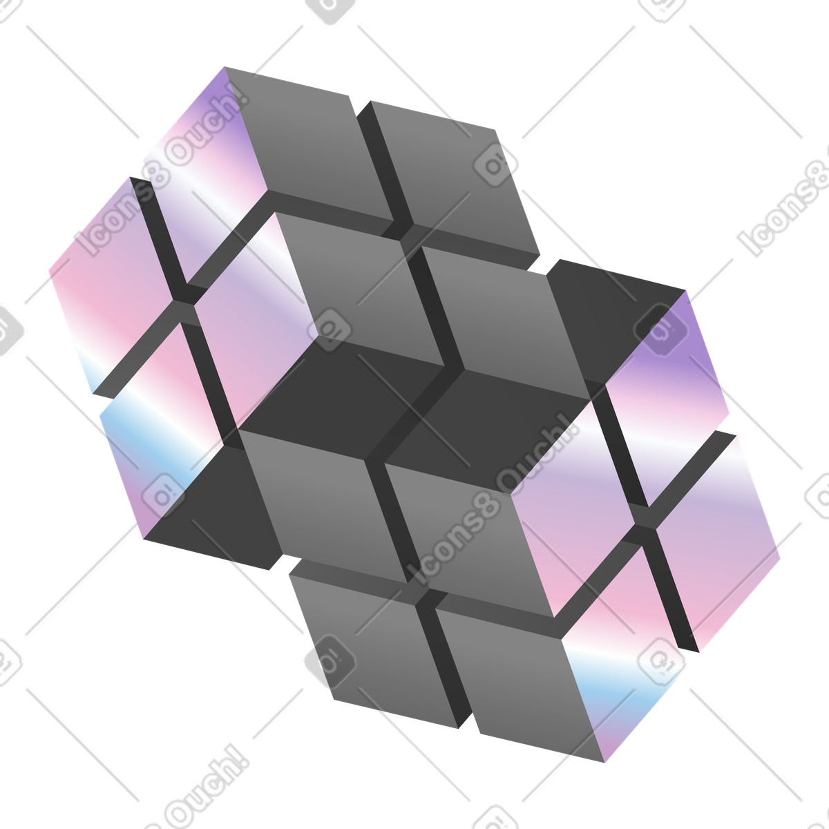 Illustration Forme de cube géométrique avec des bords dégradés, art abstrait et design moderne dans le style Illusion à télécharger aux formats PNG, SVG
