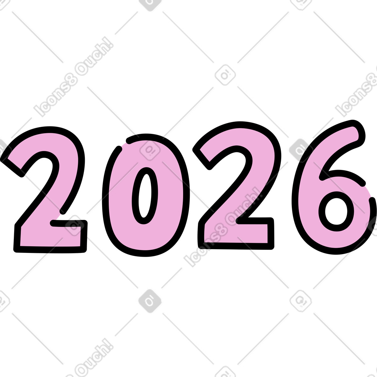 Year 2026 numbers illustration in Mochi style download in PNG, SVG