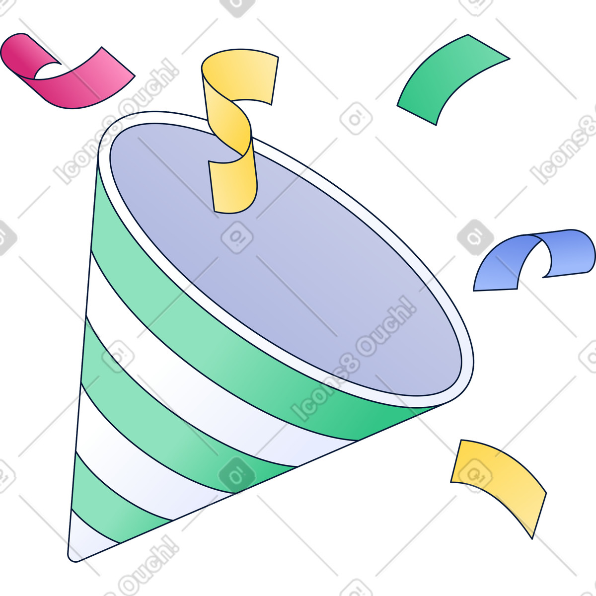Иллюстрация Party popper with colorful confetti for celebration and festive events в стиле Neat — скачать в форматах PNG, SVG