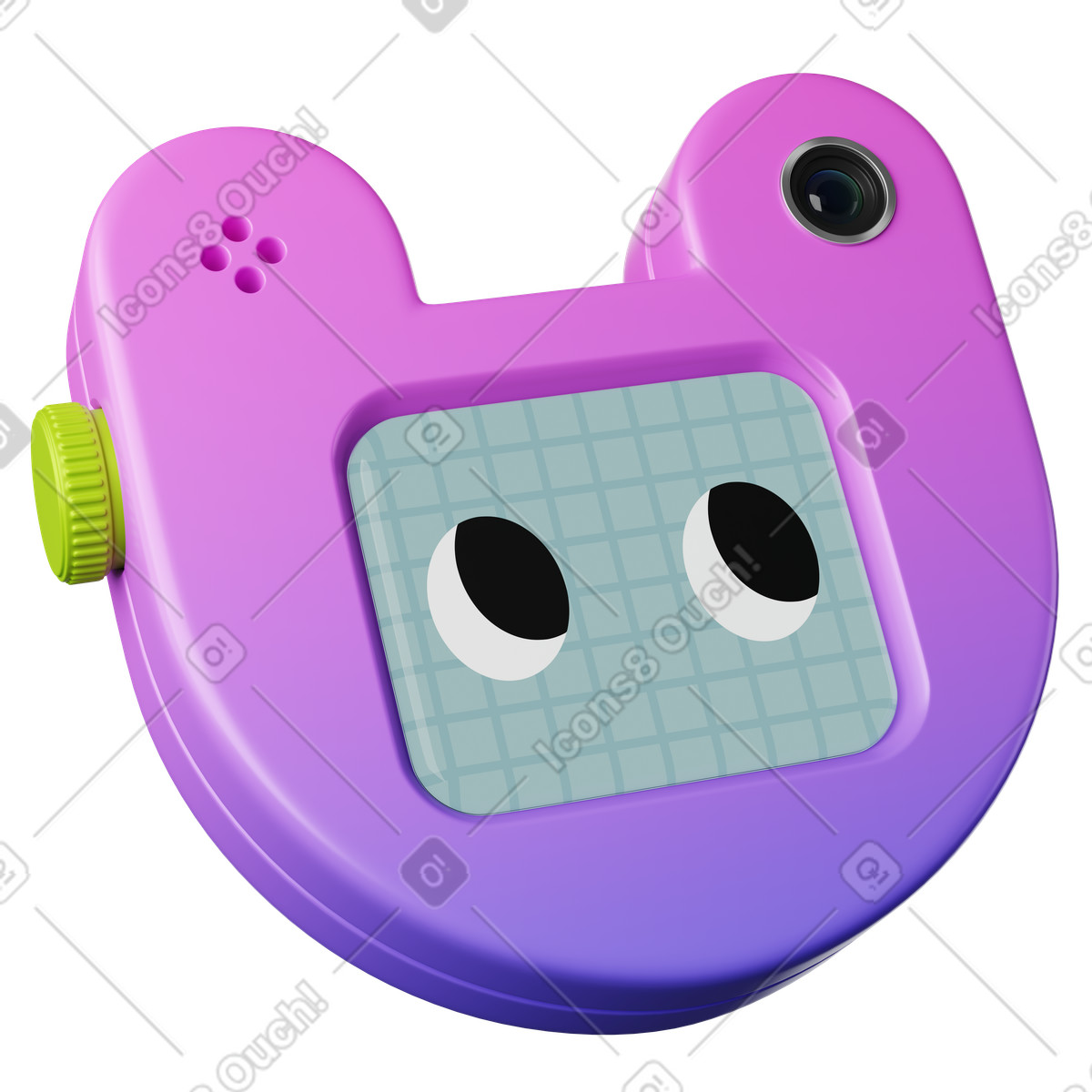 Illustration Robot camera toy with screen eyes and colorful rounded body dans le style 3D Plastic à télécharger aux formats PNG, SVG
