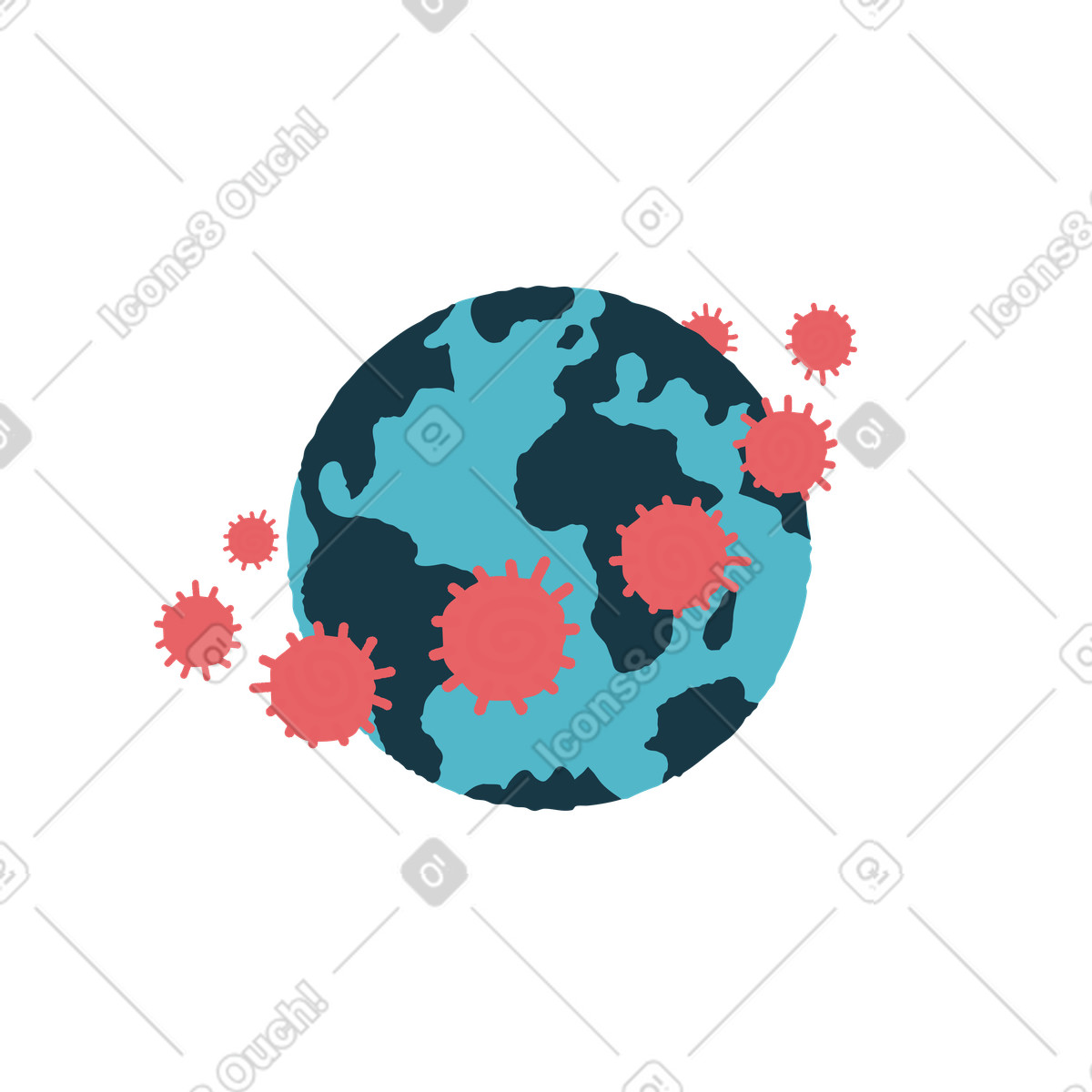 Virus surronding globe illustrazione in stile Flamenco scarica in PNG, SVG