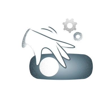 A hand manipulating a sphere with gears - Grain style illustration