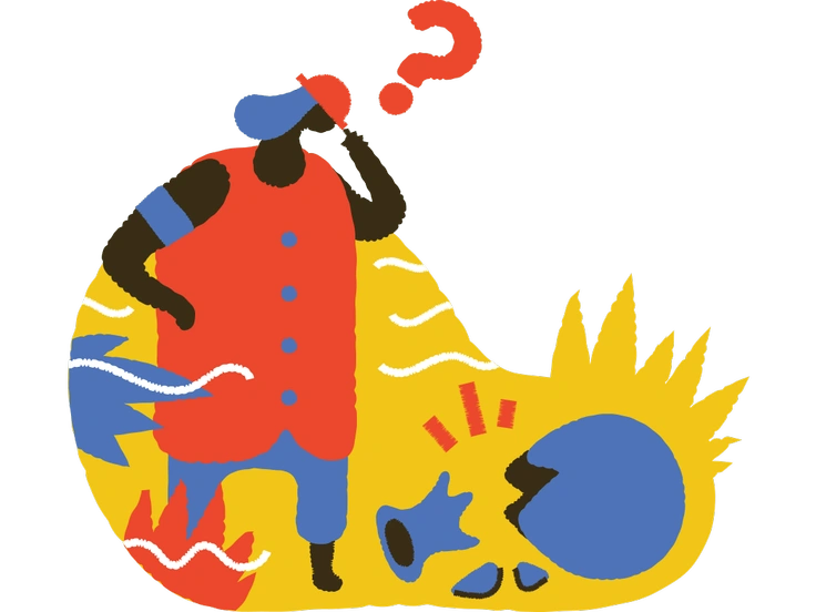 A person pondering with colorful abstract elements - Bermuda style illustration