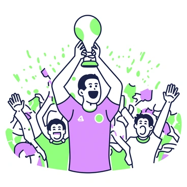 Cristiano Ronaldo is standing in a dynamic pose, holding the "World Cup trophy" high above his head in celebration. He is wearing a national team jersey featuring a crest on the chest. His expression shows excitement and triumph, with his mouth open in a joyous shout. In the background, a cheering crowd can be seen, with fans waving flags and showing enthusiastic reactions. The scene conveys a moment of victory and pride, capturing Ronaldo's celebration as he revels in the achievement.