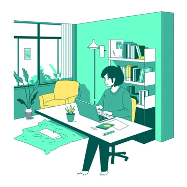 A stylish home office with a millennial working on a creative project at their desk