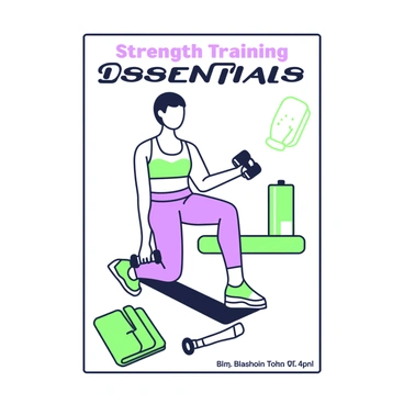 A magazine spread features a model demonstrating the dumbbell bent over row exercise. The model has a strong physique and is positioned in the center of the spread, leaning slightly forward with one knee resting on a workout bench. She is wearing a fitted athletic tank top and form-fitting leggings. In each hand, she holds a dumbbell, with her arms bent at the elbows and pulling the weights towards her torso. The background is minimal, emphasizing the model and her form. To the side, there are fitness-related items such as a water bottle and a towel neatly placed. The title of the spread is displayed at the top in bold lettering, reading "Strength Training Essentials."