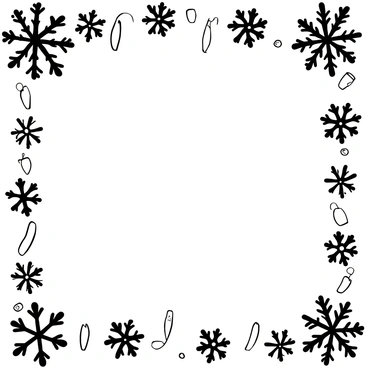 A border composed of intricate snowflakes and hanging icicles surrounds the edges of an illustration board. Each snowflake exhibits unique geometric patterns, while the icicles vary in length and shape, with sharp tips and smooth surfaces. The illustration board remains empty in the center, ready for additional artwork or text, highlighting the detailed craftsmanship of the snowflakes and icicles framing it.