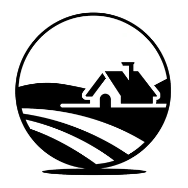 A tranquil countryside scene with rolling hills and a small cottage with a thatched roof.