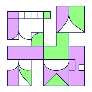 A grid of color blocks is arranged in a systematic pattern demonstrating equivalent ratios. The grid consists of several rows and columns, with blocks of equal size. Each block displays a distinct geometric shape, contributing to the overall arrangement. The design showcases a harmonious repetition of certain blocks, illustrating the concept of ratios. Some blocks are grouped together, while others are placed individually, emphasizing the relationship between the different sections of the grid. The entire setup creates a visual representation of mathematical equivalence through its structured layout.
