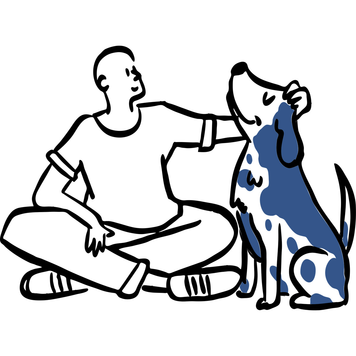 Man petting a dog illustration in Open Doodles style download in PNG, SVG