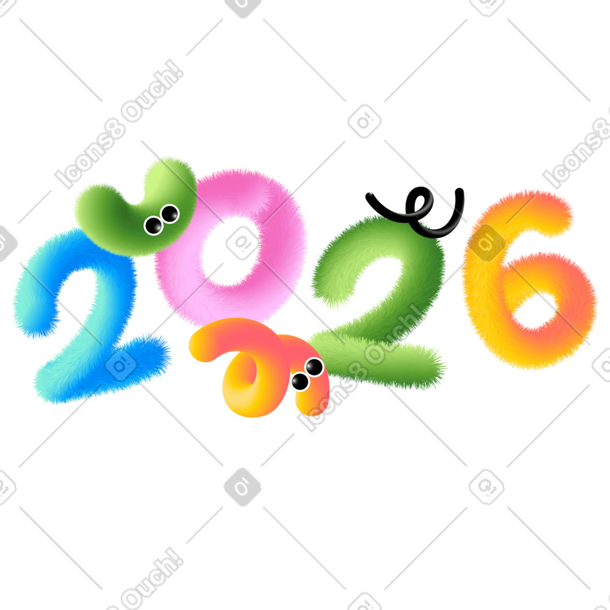 Lettering 2026 text with abstract decorations illustration in Puffy style download in PNG, SVG