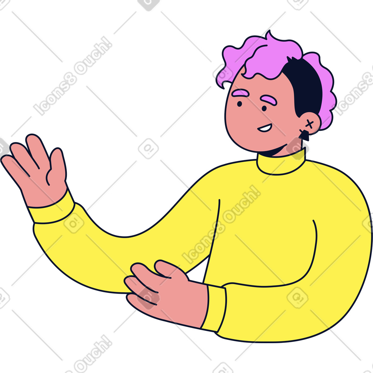Frau spricht und zeigt etwas-Illustration im Flexy-Stil als Download in PNG, SVG