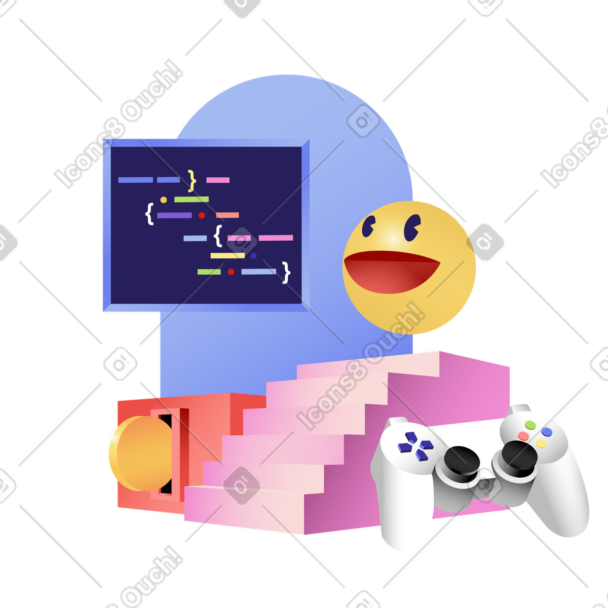 Illustration Développement de jeux et programmation dans le style Levels à télécharger aux formats PNG, SVG
