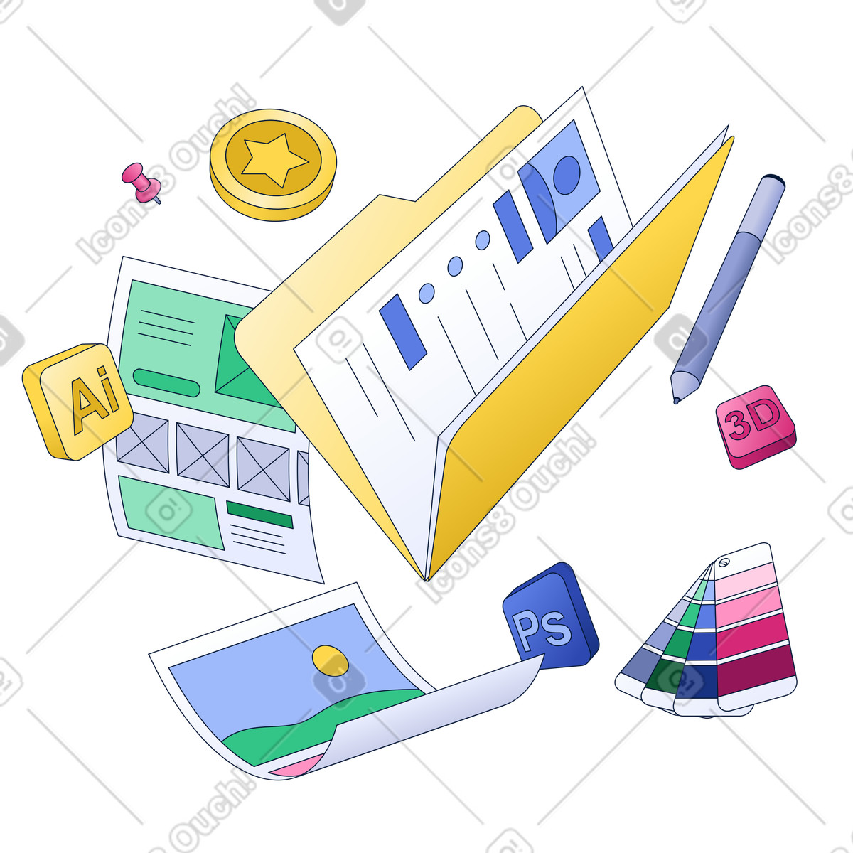 Portfolio e strumenti del designer illustrazione animata in stile Neat scaricabile in GIF, Lottie (JSON), AE