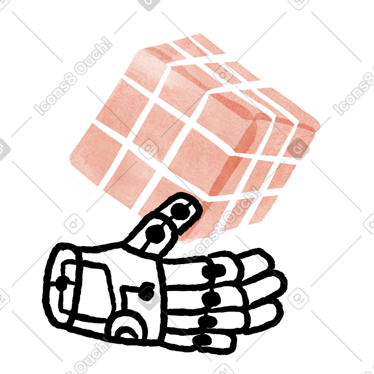 Illustration Robotic hand interacting with Rubic's cube for machine learning dans le style Anthropic Claude Drawn à télécharger aux formats PNG, SVG