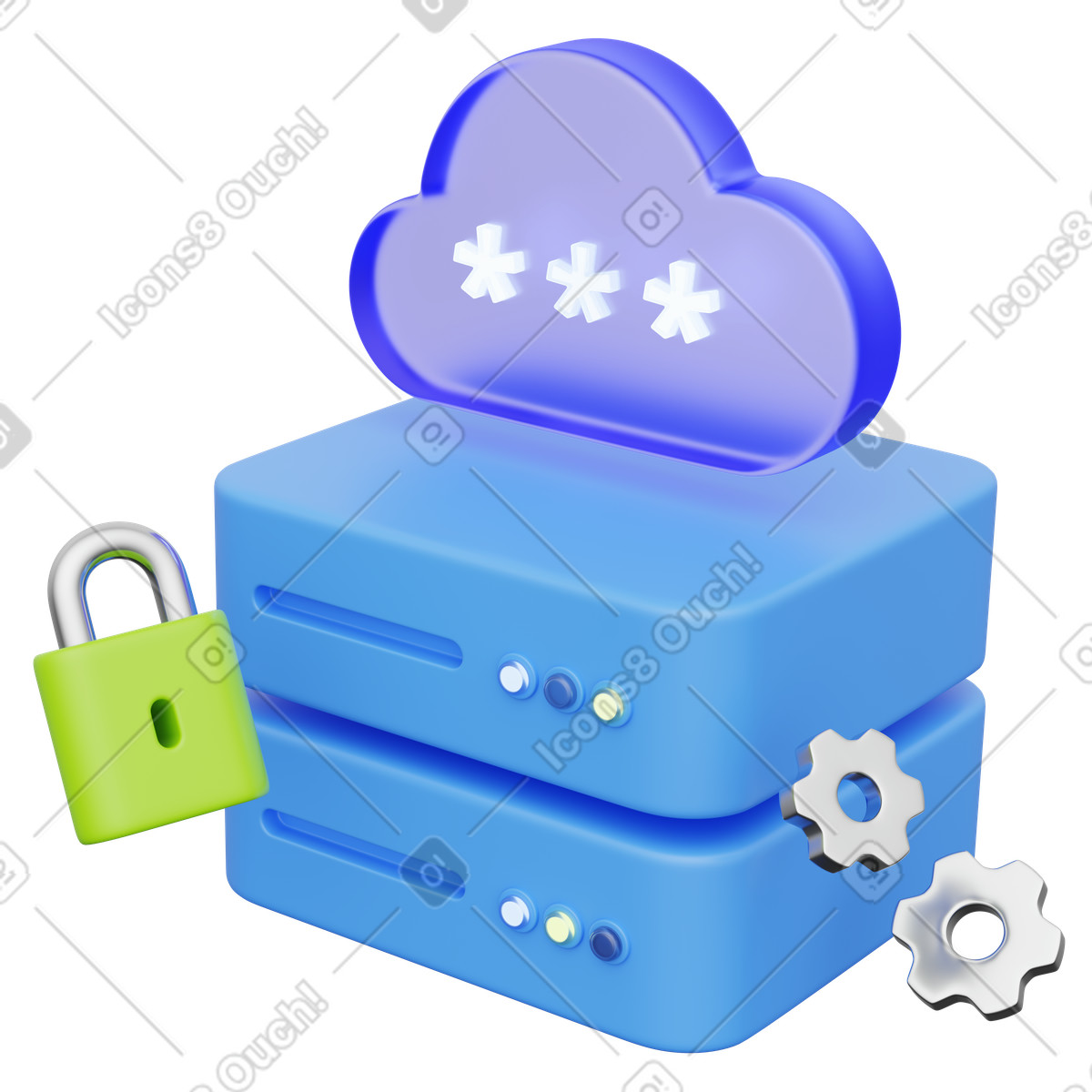 Иллюстрация Data server access control with cloud password protection and settings в стиле 3D Playful — скачать в форматах PNG, SVG