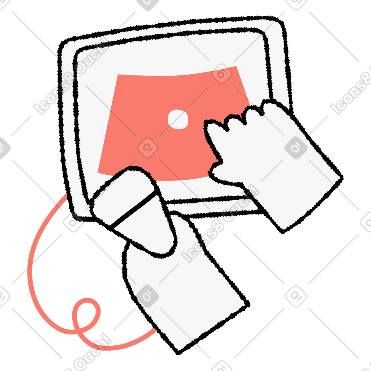 Ilustração de Diagnostic imaging equipment with ultrasound transducer and interactive display screen em no estilo Bold People para baixar em PNG, SVG